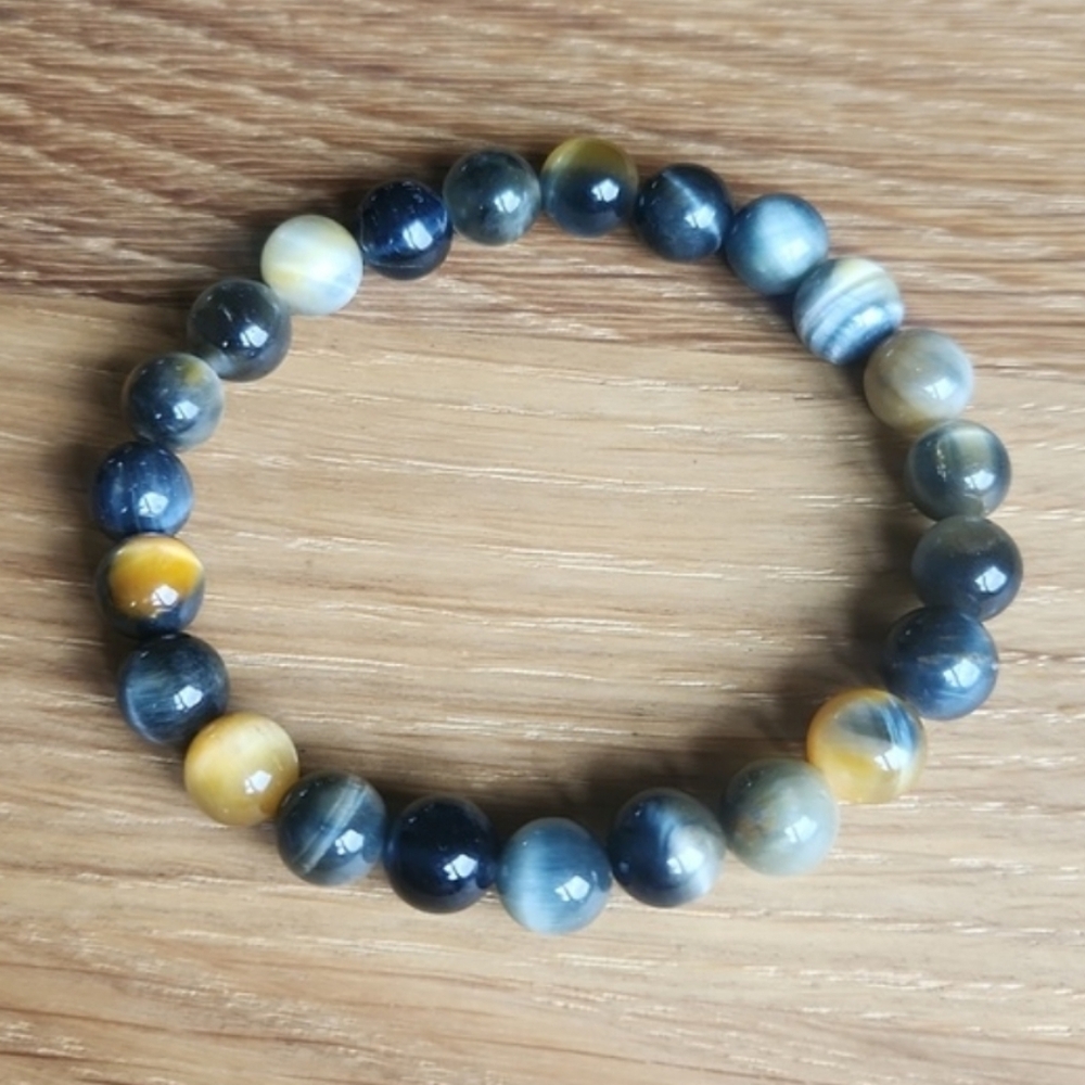 SOLD Golden Blue Tiger Eye Gemstone Beads Bracelet - Picture 6 of 10